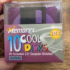 Memorex 10 Cool Disks 3.5" PC Formatted Diskettes 10 Pack 2HD New Sealed Vintage