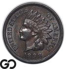 1898 Indian Head Cent Penny AU, Bronze, Attractive Toning