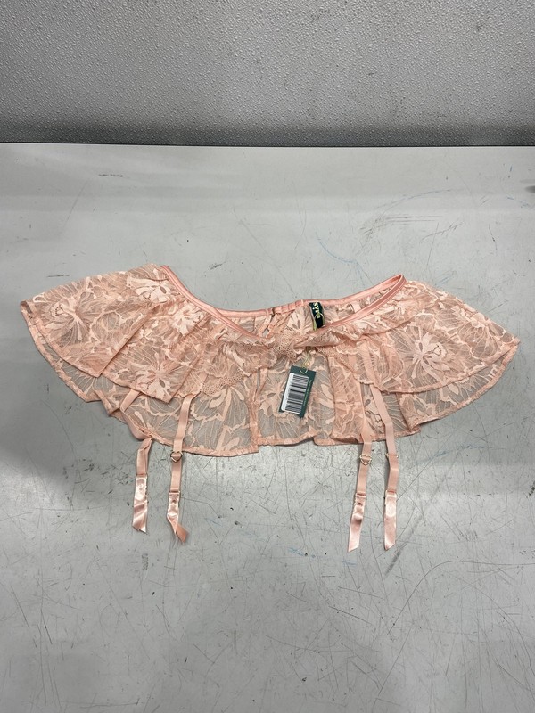 Syrn Womens Ruffle Garter Skirt Size L/XL Pink Lace Adjustable Straps