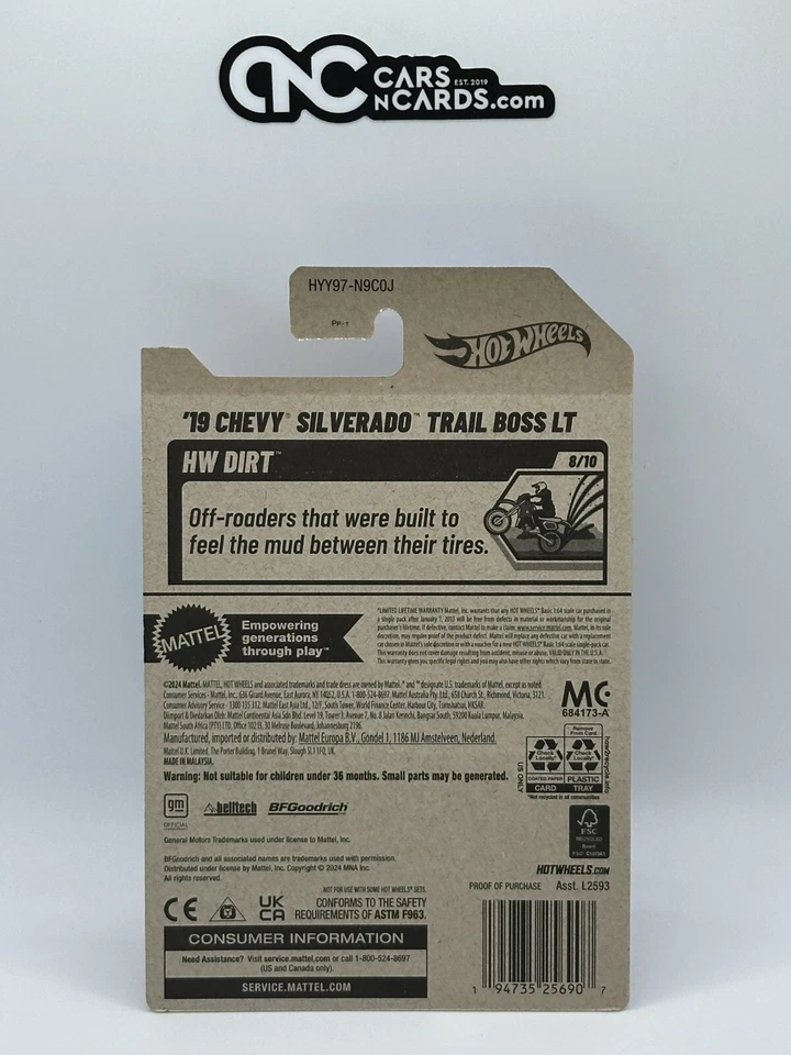 2025 Hot Wheels HW Dirt 8/10 '19 Chevy Silverado Trail Boss LT — 第 2/2 张图片