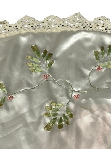 Martha Stewart Satin Embroidered Tree Skirt 46" Quilted Reverse Crochet Trim