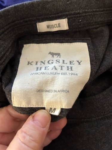 Kingsley Heath African Luxury Muscle Tshirt Embroidered Bull Gray Crew Neck Med - Picture 4 of 10