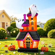 6 FT Halloween Inflatable Haunted House with 2 Ghosts, Outdoor Yard Decor