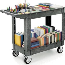 2 Tier Utility Cart on Wheels, 550 lbs 2 Shelf Heavy Duty Plastic Rolling Car...