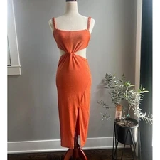 Love & Lemonade Women's Orange Twist Front Bodycon Dress Size Med