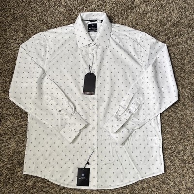 Ben Sherman Men s Slim Fit Long Sleeve White Check Dobby Blue/Red Micro Print