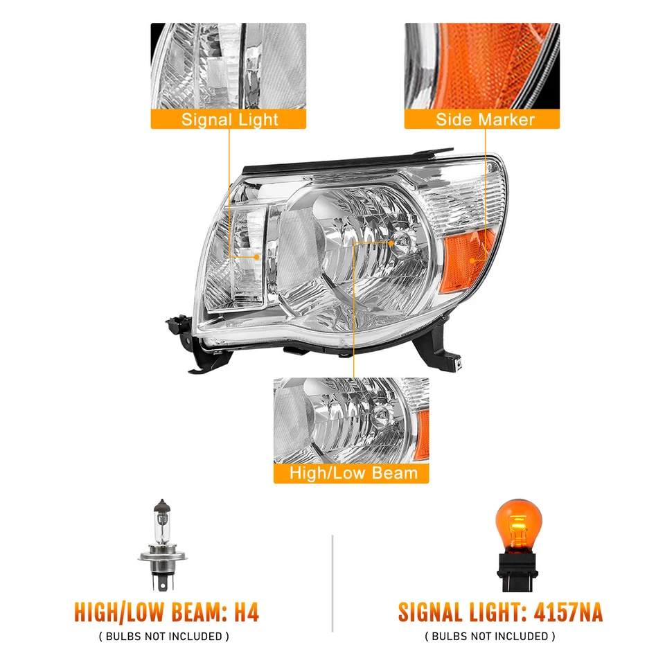 Par de faros esquineros ámbar carcasa cromada Toyota Tacoma 2005-2011 Foto 2 de 4