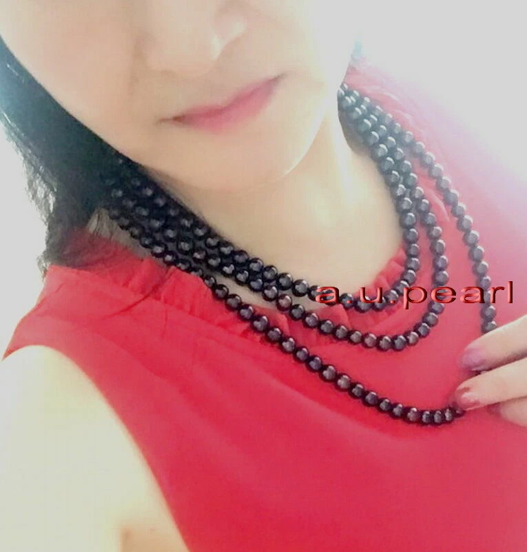 AAAAA LONG 48"9-10mm REAL natural TAHITIAN red blue BLACK pearl necklace 14K - Image 4 of 4