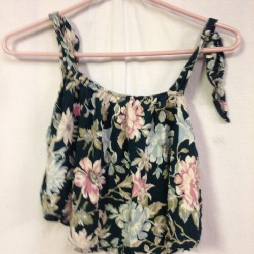 Women's Floral Print Crop Top Tie Tank - Xhilaration Green XS - Picture 2 of 2
