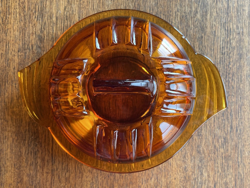 Vintage art deco Czechoslovakia cheese butter dish amber glass bowl and lid - Picture 6 of 24