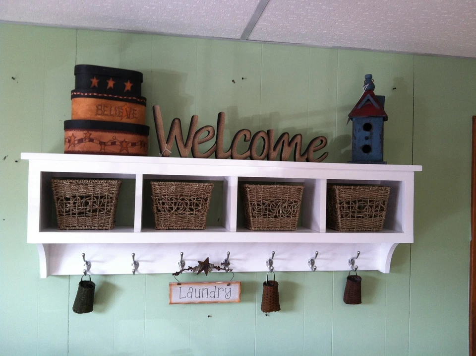 Perchero grande para colgar en la pared 4 cubículos con almacenamiento para entrada Foto 4 de 4