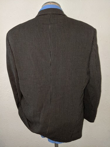 Vtg 46L Brown on Black Geometric Tooth Check Tweed Wool Blazer Jacket Sport Coat - Picture 5 of 7