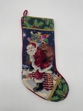 Vintage Embroidered Wool Christmas Stocking Santa Gifts Chimney 18  Velvet
