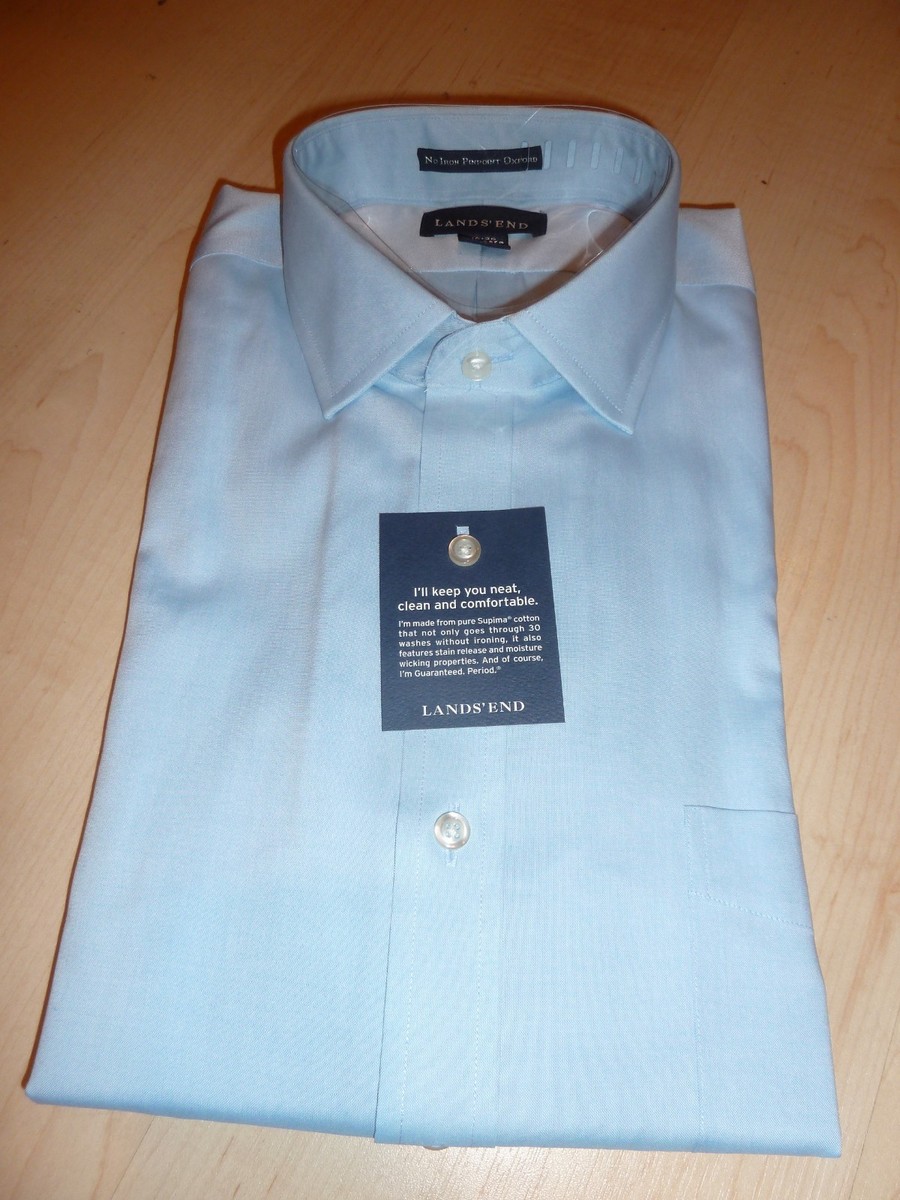 lands end slim fit dress shirts Lands' End Big & Tall Traditional Fit Solid No Iron Supima Pinpoint Buttondown Collar Dress Shirt