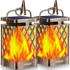 TomCare Solar Lights Outdoor Flickering Flame Solar Lantern Outdoor Hanging L...