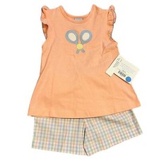 NWT Bailey Boys Racquet Club Girl's Knit Short Set Size 3T Pink Plaid Embroidery