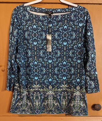 NWT Talbots Women Size Plus X  Lightweight Blouse Tunic Top Geometric Blue