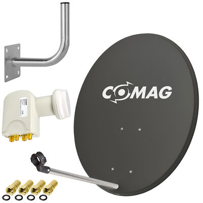COMAG Digitale SAT Anlage 80cm Satelliten Spiegel Schüssel +QUAD LNB +Wandhalter