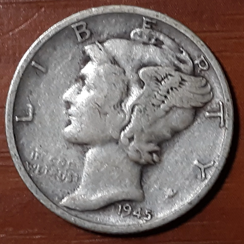 1945/3 S Mercury 10C 2.5g Multiple Errors Obv & Rev: PAC-MAN in Filled Moto-DDOR - Image 3 of 4