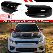 FOR 11-23 DODGE CHARGER M STYLE GLOSS BLACK ADD-ON SIDE MIRROR COVER CAP OVERLAY