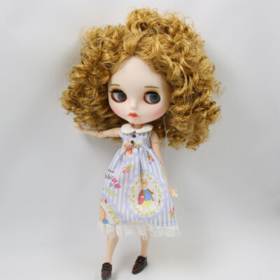 12'' Factory blythe 1/6 BJD Brown Afro hair custom doll Carved lips matte face