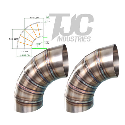 Elbow 2.5'' 1.5D CLR Radius 6 pie cuts Welded and Back Purged (2 pack) Stainless