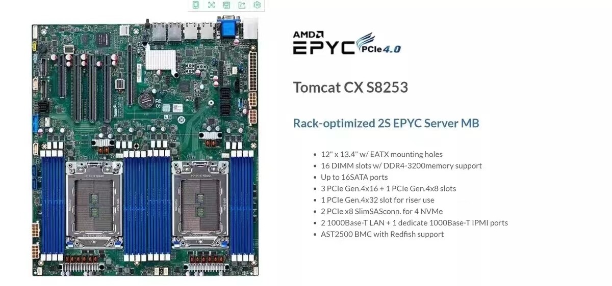 TYAN s8253 GM2NE-2T+2XAMD EPYC 7b12 2.25ghz 64core 128