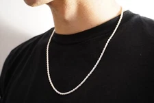 Real Diamond Cut Solid .925 Silver Rope Chain 3mm 22 Inches Stamped .925 Italy