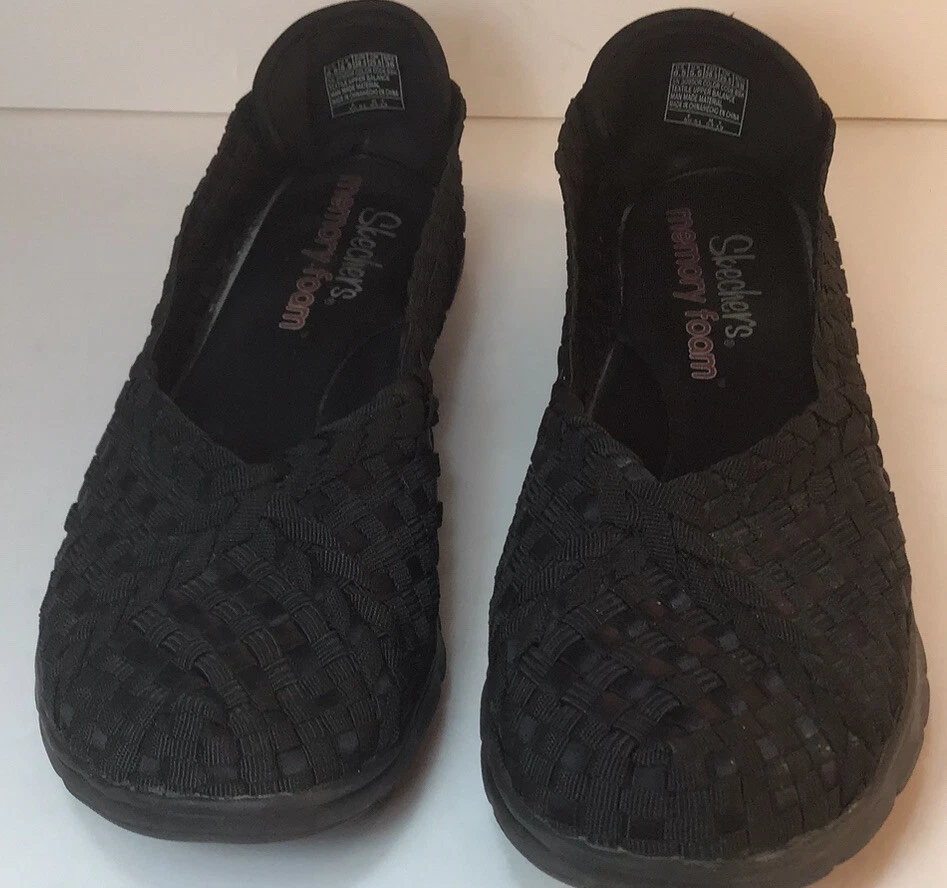 Skechers Womens Memory Foam Black Basket Weave Shoes Slip Ons Size 8 1 2