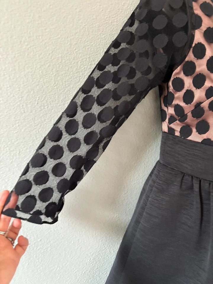 Vestido Eliza J Mujer Pequeño Negro Lunares Transparente Manga 3/4 Ajuste y Acampanado Forrado 0P Foto 3 de 4