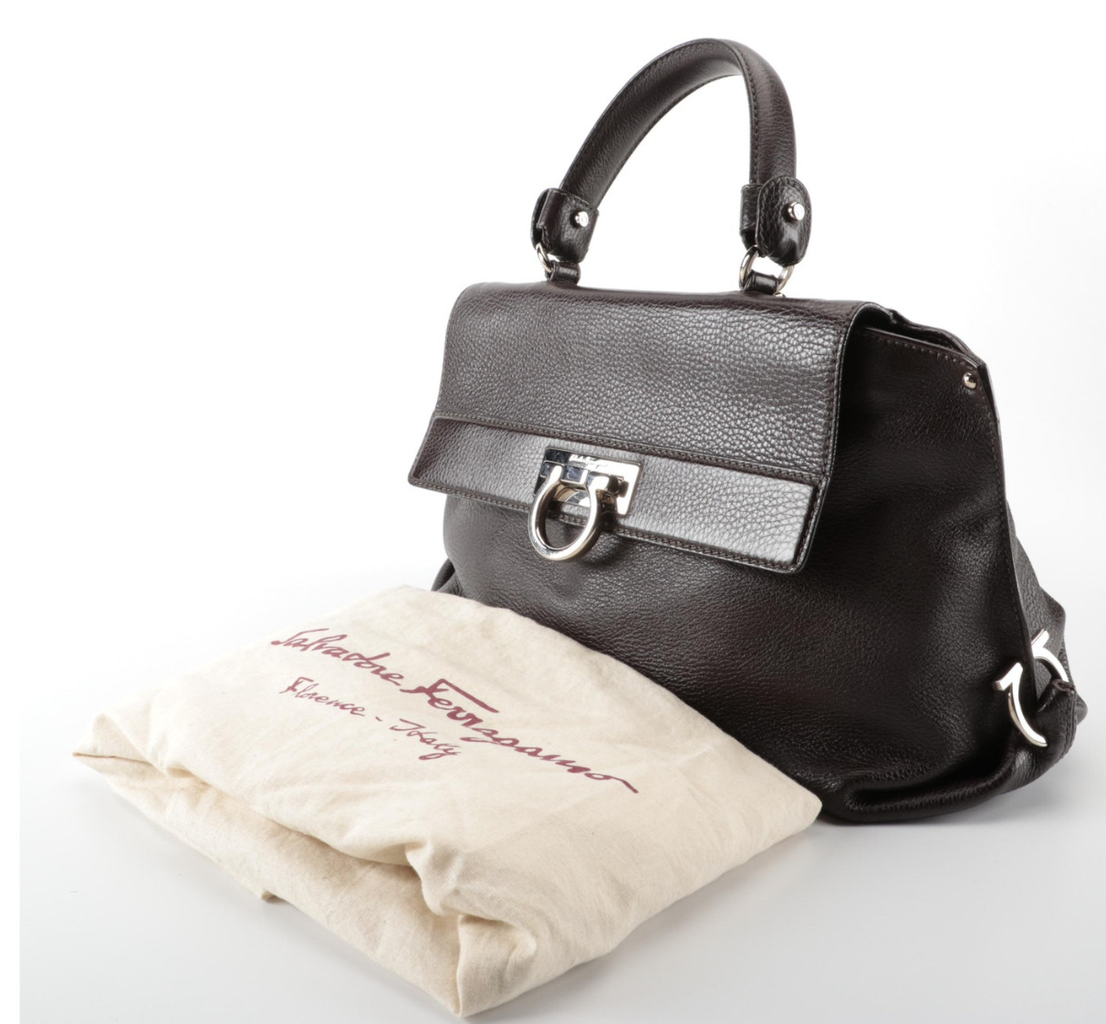 Salvatore Ferragamo Medium Sofia Satchel in Dark Brown Grained Leather image 7