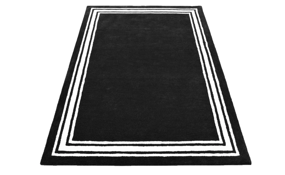 Hotel Harper Border Black Modern Hand-Tufted 100% Wool Soft Area Rug Carpet - Image 2 of 4
