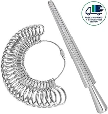 Herramienta medidora de anillos que incluye mandril y calibre, varilla medidora