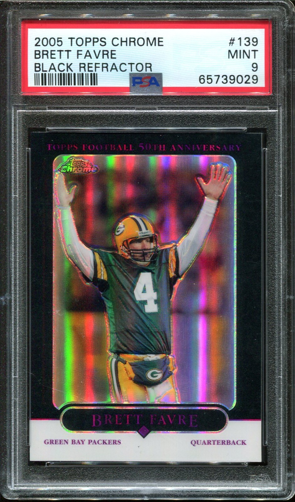 2005 Topps Chrome Black Refractor Brett Favre /100 #139 Packers PSA 9 MINT