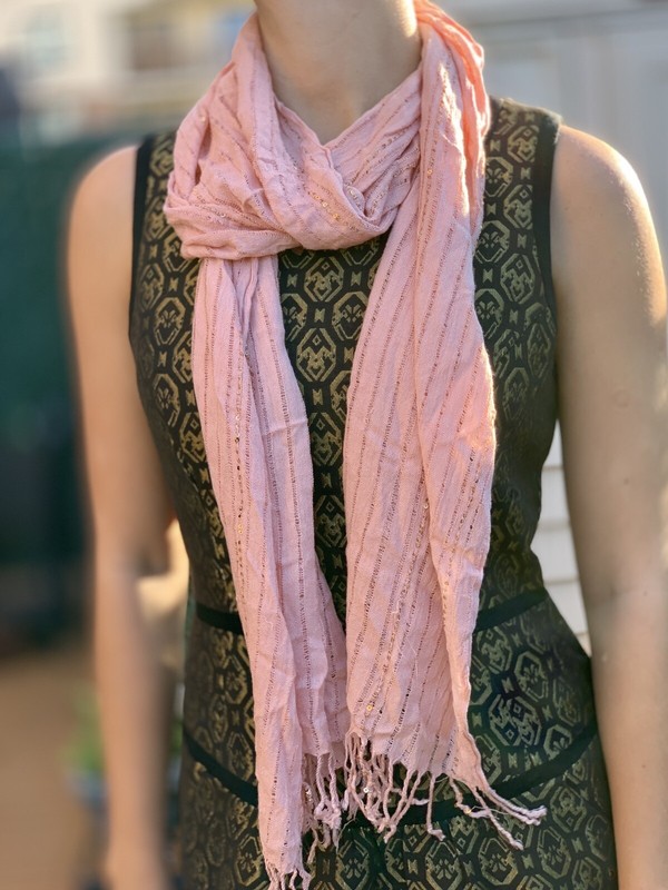 Wrap Long Baby Pink Scarf With Fringes