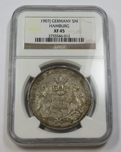 1907 NGC XF45 | GERMANY - Hamburg, Silver Five Mark 5M Coin #34360A