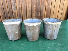 Vintage 3 Sap Pails Buckets Flower Planters 9" High Maple Syrup Tin Finish #25