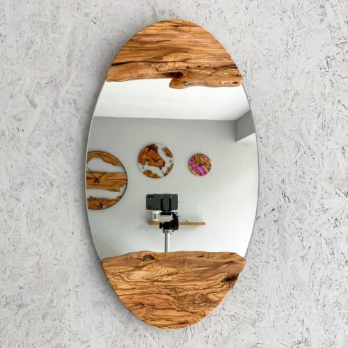 Wood Square Wall Mirror, Live Edge Wood Wall Mirror, Wood Frame Mirror Wall Deco - Picture 7 of 9