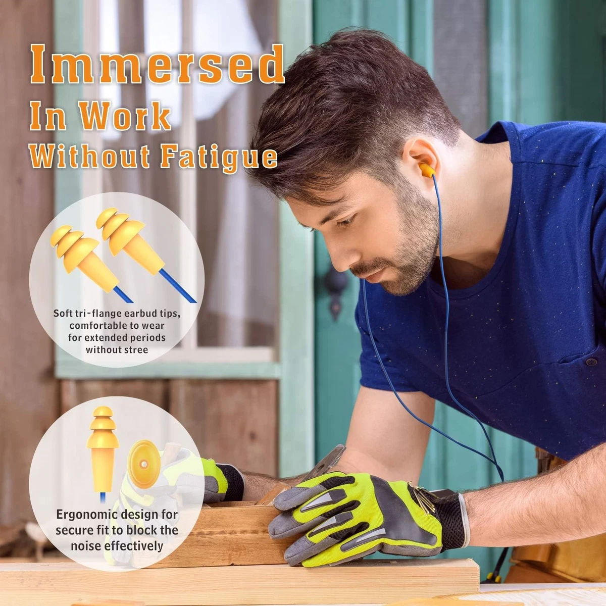 Work Earbuds Headphones Ear Plug For OSHA Approved Noise Isolating