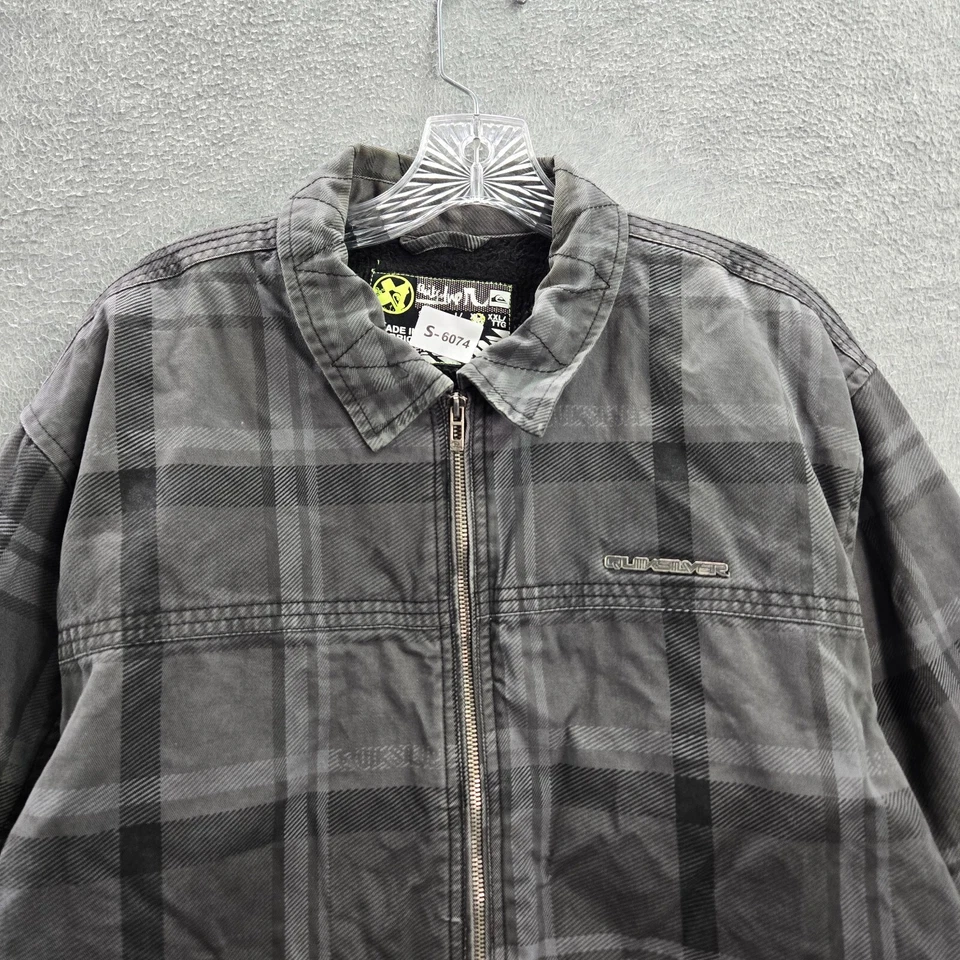 Chaqueta De Colección Quiksilver Hombres XL Gris Cuadros Forrada Sherpa Patinador Surf Y2K LEER Foto 3 de 4