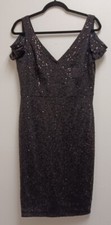 NWT Calvin Klein Black Sequin Double Strap Off Gown Evening Wear Dress Size 8