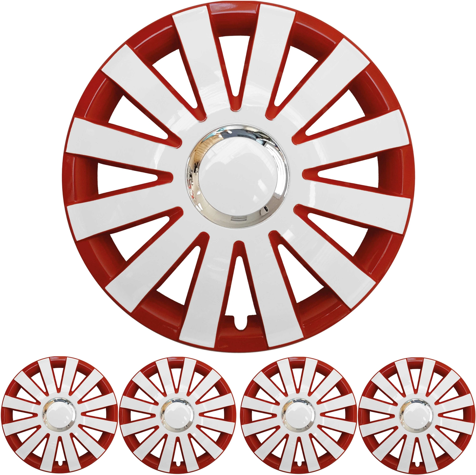 Wheel Trim Set "Onyx" 15 INCH in Red / White 4x PREMIUM DESIGN Hubcaps