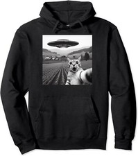 Funny Design Cat Selfie With An Alien UFO Theme Unisex Hooded Sweatshirt