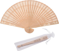 Wooden Hand Fan Handheld Folding Fans with Organza Bags Wedding Favors Pack of