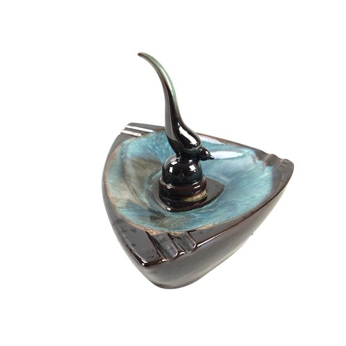 Vintage Japanese Glazed Terra Cotta Birdbath Ash Tray Art Deco Trinket Dish - Picture 1 of 6