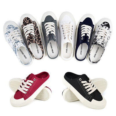 Women's Canvas Slippers Shoes Mules Sneakers Slip On Low Top Shoes Walking Flats