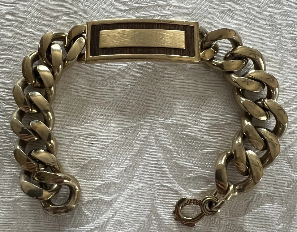 "Pulsera Speidel Gruesa Tono Dorado Pesado Bordillo Identificación 8"" Sin Monograma" Foto 2 de 4