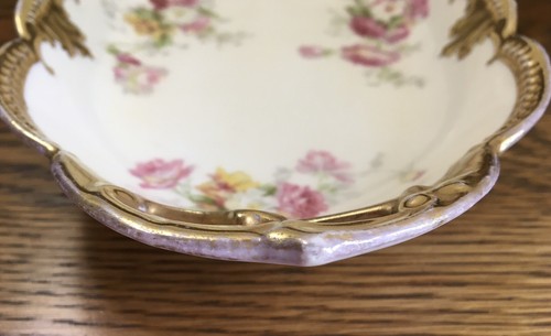 c.1900-1910 Antique A.K. Limoges Pink Roses on Oval Serving Dish with Handles - Picture 21 of 24