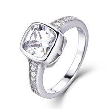 Bezel Cushion 925 Sterling Silver CZ Engagement Ring Wedding Band Size 3-14 S128