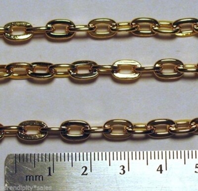 By-the-Foot  8mm x 5mm GOLD PLATED Flat CABLE Chain ~ Sturdy  Buy 1 or 100 feet